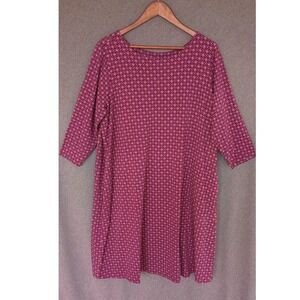 J. Jill Wearever Purple Geometric Print 3/4 Sleeve Jersey Shift Dress XL Pockets